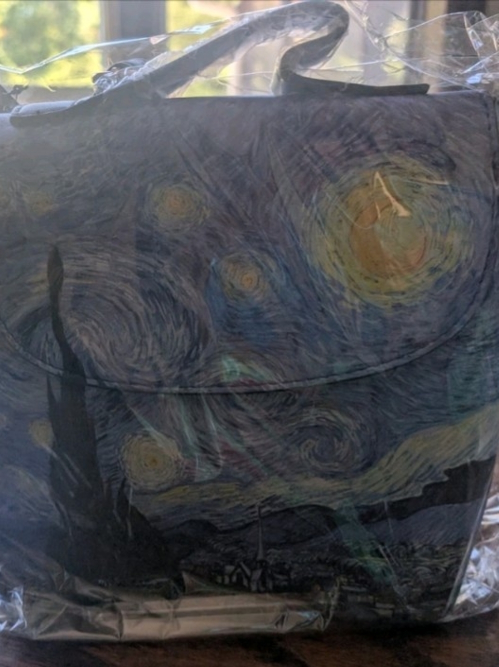 Starry Night Themed Canvas Print Shoulder Bag - Blue